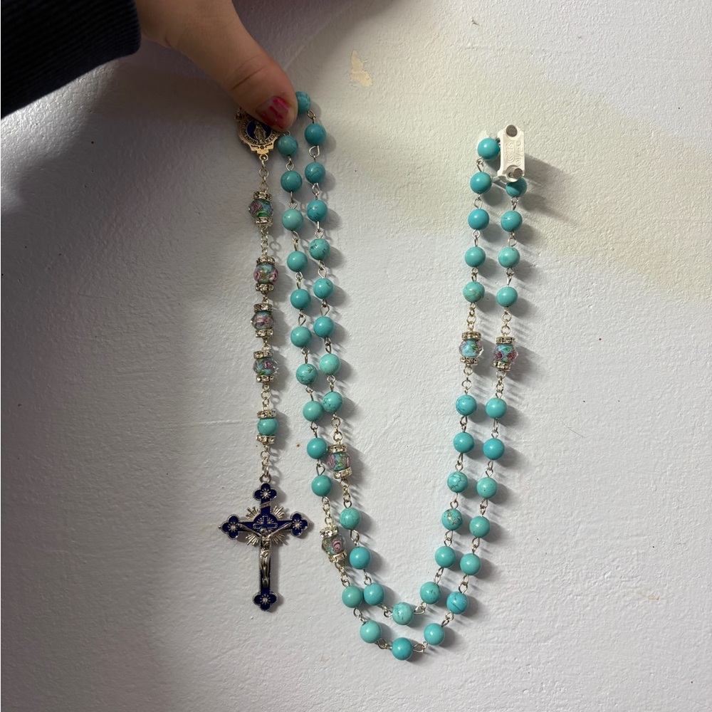 Turquoise and rose rosary